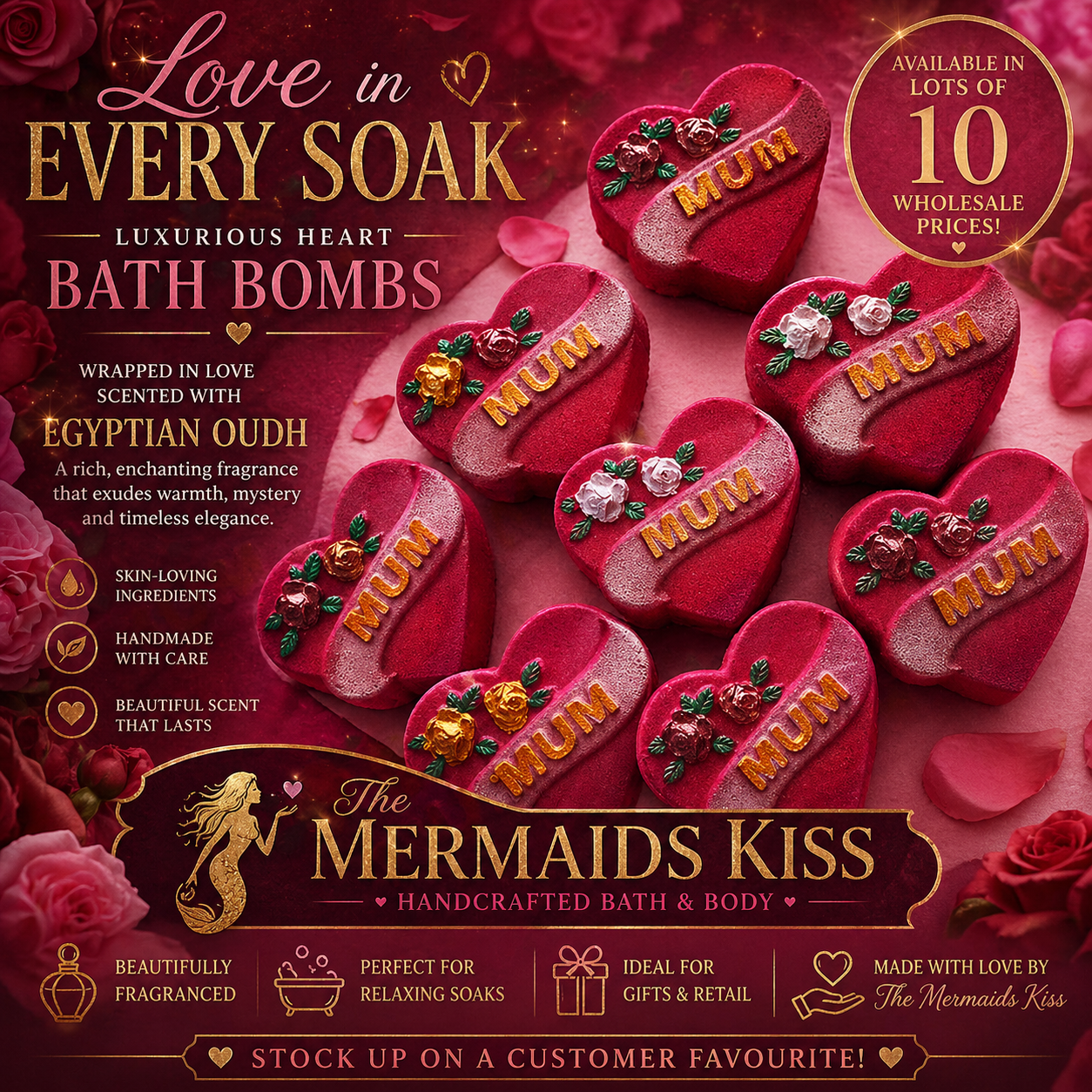 Mum Heart Bath Bombs WHOLESALE x10