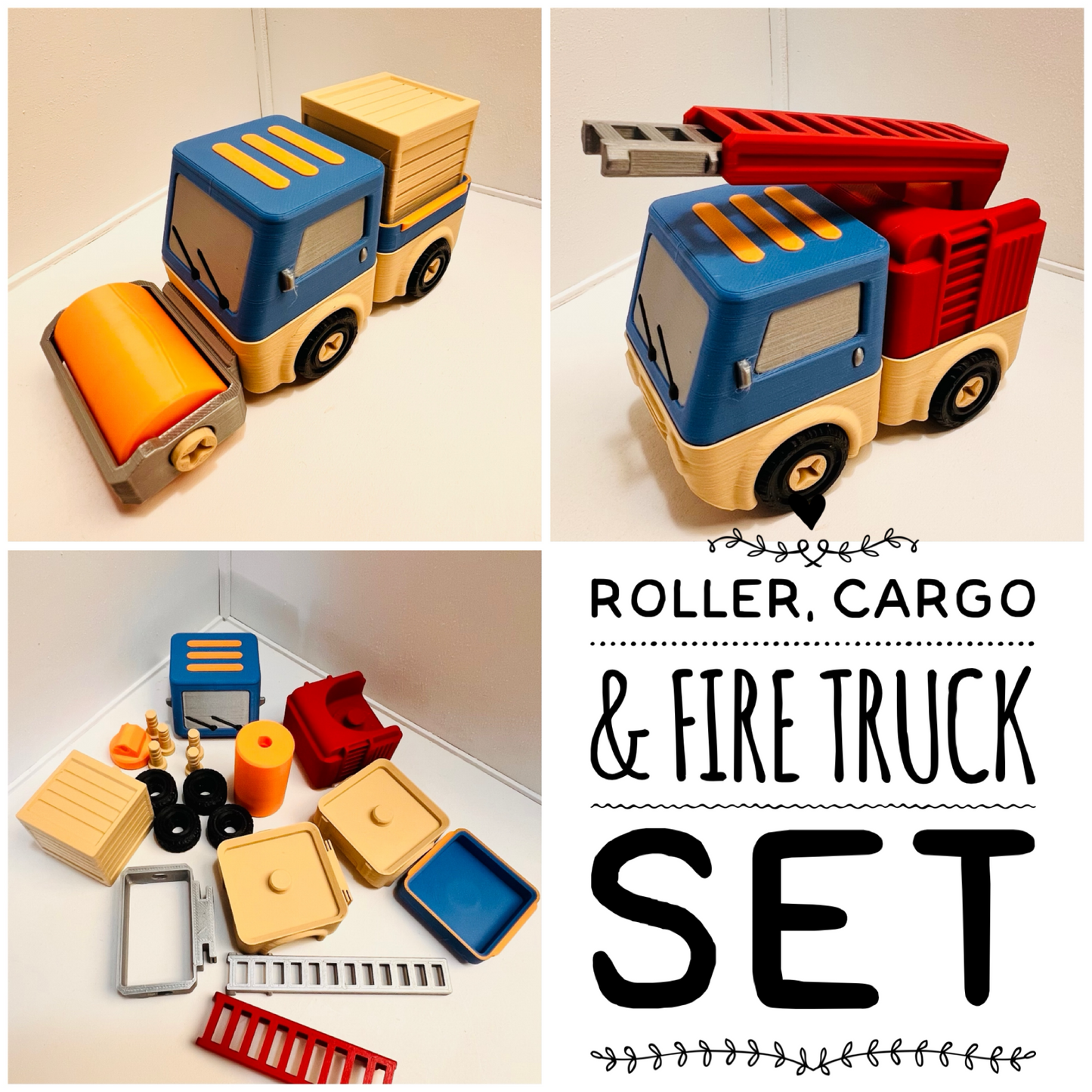 Click & Connect Vehicles Roller, Cargo, Fire Trucks Set 20 Pieces