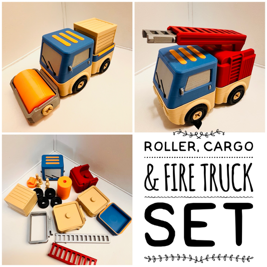 Click & Connect Vehicles Roller, Cargo, Fire Trucks Set 20 Pieces