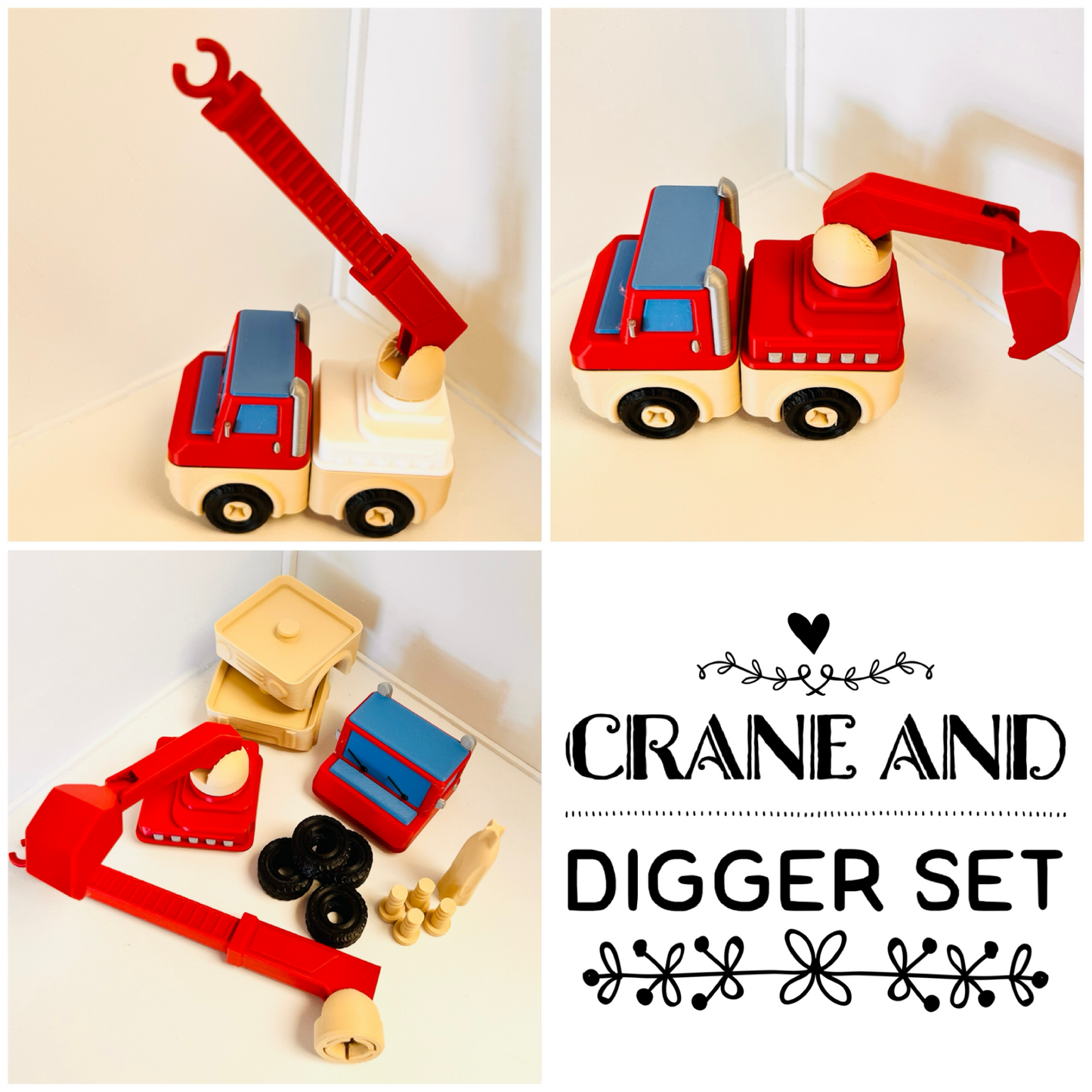Click & Connect Vehicles Crane & Digger Trucks Set 18 Pieces