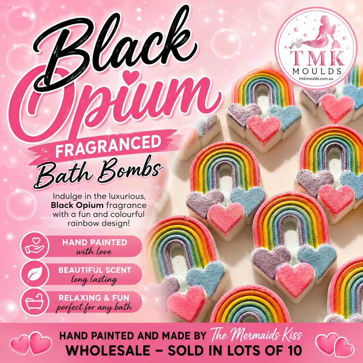 Triple Heart Drop Rainbows Bath Bombs WHOLESALE x10